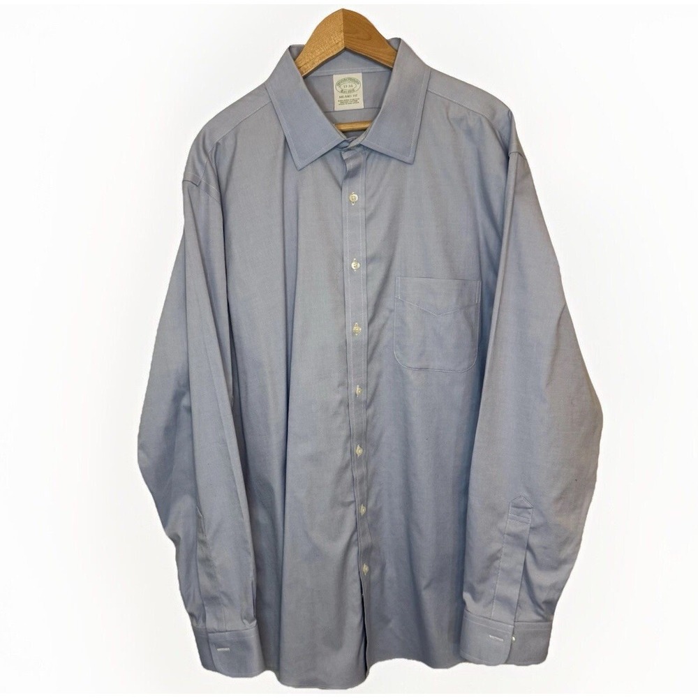 Brooks Brother 1818 Milano Non-Iron Stretch Supima Cotton Dress Shirt 17 34 Blue